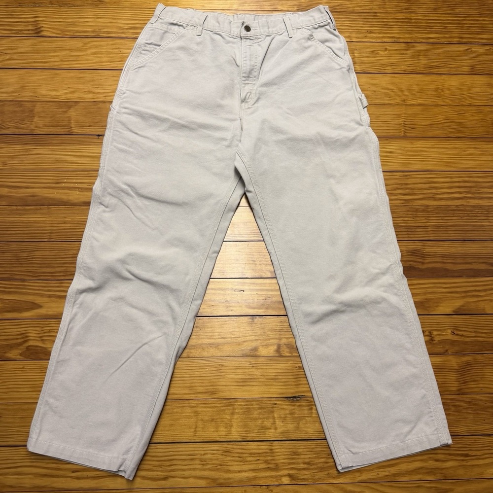 Vintage Carhartt Carpenter Pants Mens 35x30 Beige B11 STN Duck Canvas Dungaree
